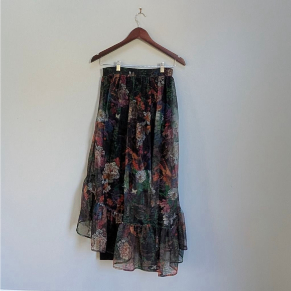 Maeve Anthropologie Meeva Black Floral Mesh Maxi Leggings Skirt- Small - Picture 2 of 11